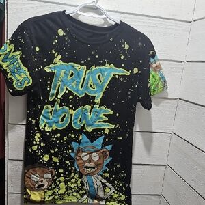 Black Graphic Tee with Cartoon Bear Design